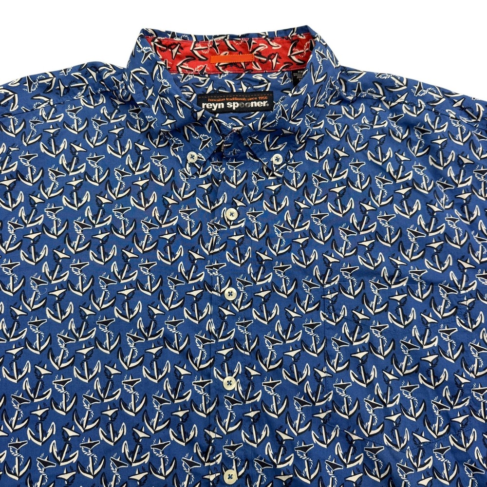 Reyn Spooner Shirt Mens 2XL Blue Short Sleeve Button Up Co-Anchors Nautical NWT